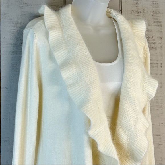 WHBM Womens Cardigan Sweater Open Front Wool Angora Blend Ruffle Anglecore Ivory - Picture 3 of 9